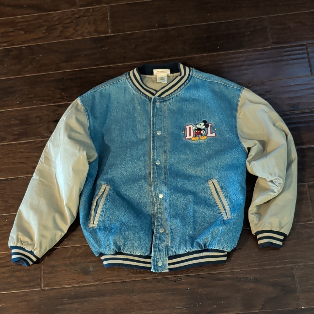 Vintage Disneyland Varsity Jacket M Blue Denim Mickey Mouse Established 1955
